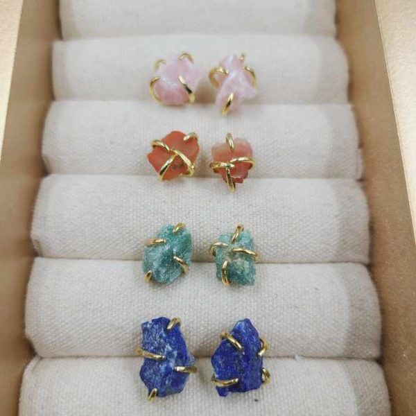 Genuine Emerald Natural Crystal Stone Earring 925 Sterling Silver Fine Jewelry Raw Birthstone Stud Piercing Jewelry Earring