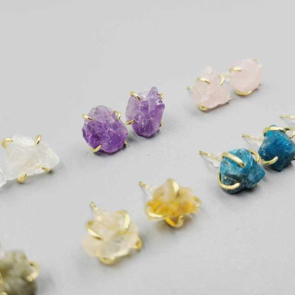Genuine Emerald Natural Crystal Stone Earring 925 Sterling Silver Fine Jewelry Raw Birthstone Stud Piercing Jewelry Earring