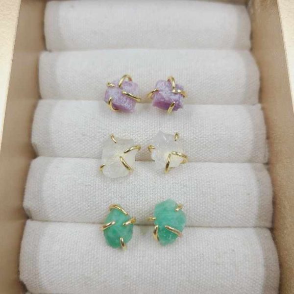 Genuine Emerald Natural Crystal Stone Earring 925 Sterling Silver Fine Jewelry Raw Birthstone Stud Piercing Jewelry Earring