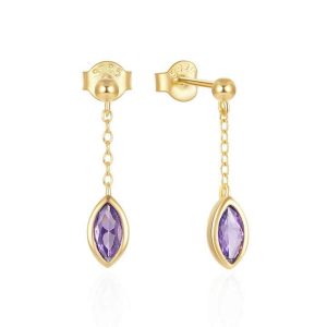 925 Sterling Silver Zircon Geometric Drop Earrings with Gold Plated Horse Eye Pendant - Trendy Design