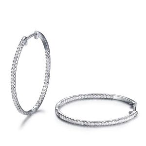 925 Sterling Silver Small Crystal Rhinestone Round Hoop Earrings for Women Trendy Jewelry