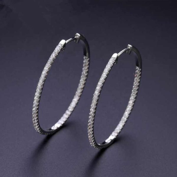 Fine Jewelry 925 Sterling Silver Small Crystal Rhinestone Insert Round Hoop Earrings