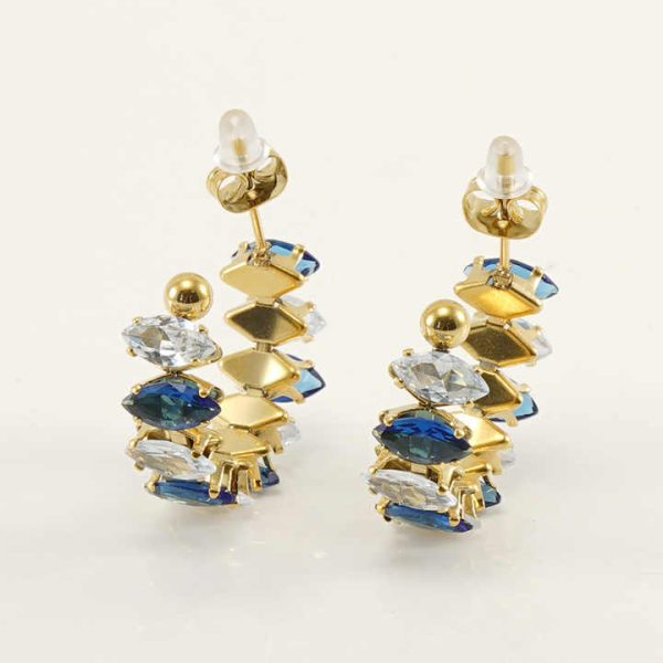 High Quality 18K Gold Plated Crystal Gemstone Earrings Stainless Steel C Shaped Zircon Hoop Earrings for Women