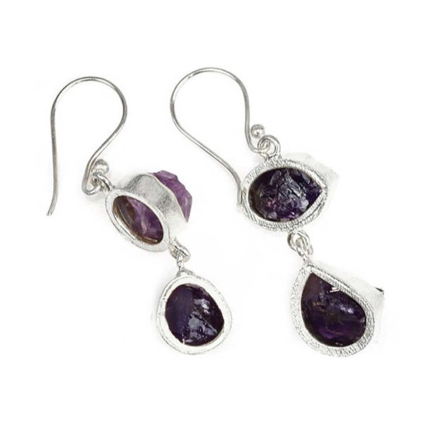 Handmade Gold-Plated Double Gemstone Dangle Earrings Natural Rough Rainbow Moonstone Crystal Protection for Gifts Men Women