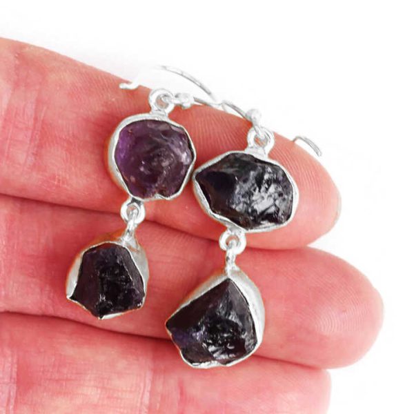 Handmade Gold-Plated Double Gemstone Dangle Earrings Natural Rough Rainbow Moonstone Crystal Protection for Gifts Men Women