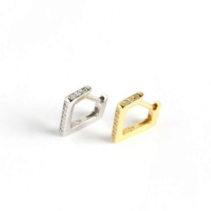 925 Sterling Silver Geometric Square Hoop Earrings with Crystal Rhinestone CZ Pave Setting Minimalist Small Hoops for Women
