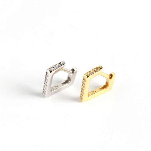 Minimal 925 Sterling Silver Women Jewelry Geometric Rectangle Crystal Small Hoops CZ Pave Square Hoop Earrings