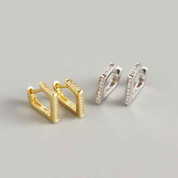 Minimal 925 Sterling Silver Women Jewelry Geometric Rectangle Crystal Small Hoops CZ Pave Square Hoop Earrings