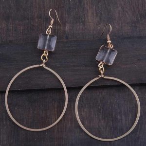 Women's Casual Gold Plated Drop Earrings Square Crystal Rhinestone Circle Hoop Dangling Jewelry