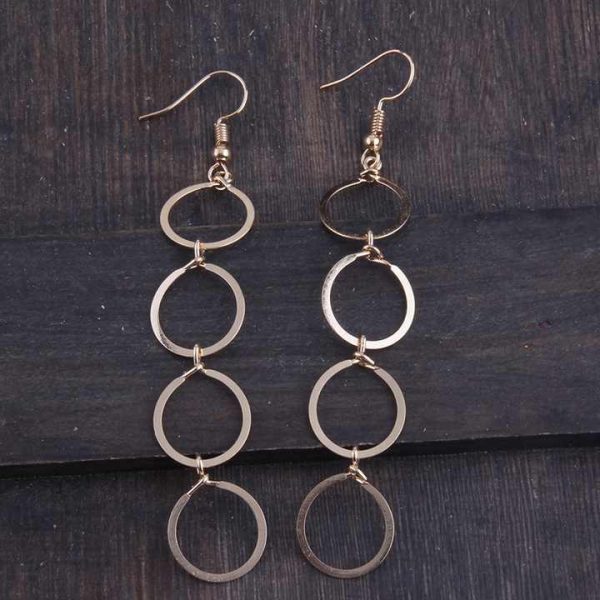 New Women Metal Square Crystal Multiple Circle Drop Hoop Dangling Earring Copper Jessica Circle Earring