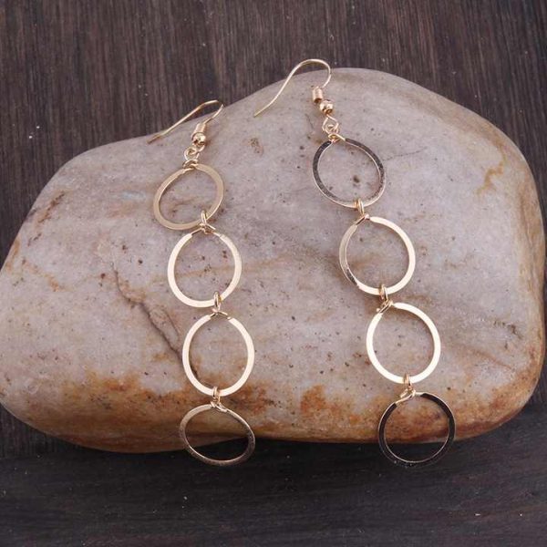New Women Metal Square Crystal Multiple Circle Drop Hoop Dangling Earring Copper Jessica Circle Earring