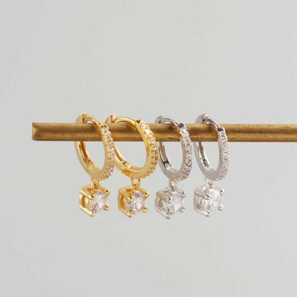 Duyizhao INS Jewelry 925 Sterling Silver Women Cubic Zirconia Crystal Drop Charm Tiny Huggie CZ Pave Hoop Earrings With Diamond