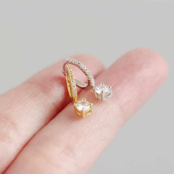 Duyizhao INS Jewelry 925 Sterling Silver Women Cubic Zirconia Crystal Drop Charm Tiny Huggie CZ Pave Hoop Earrings With Diamond