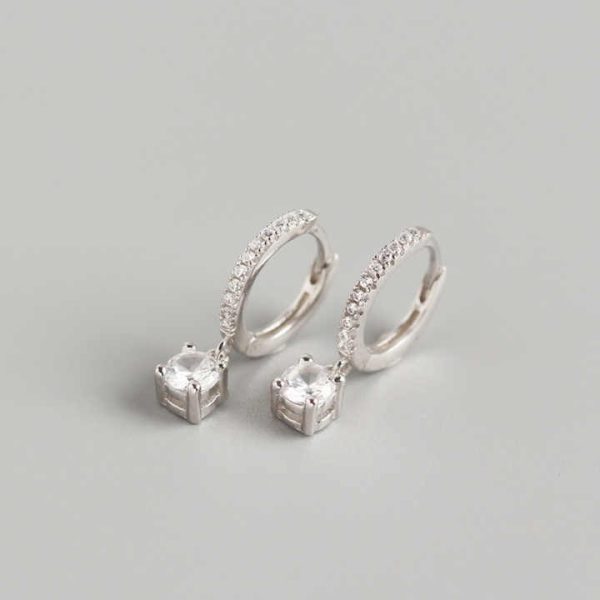 Duyizhao INS Jewelry 925 Sterling Silver Women Cubic Zirconia Crystal Drop Charm Tiny Huggie CZ Pave Hoop Earrings With Diamond