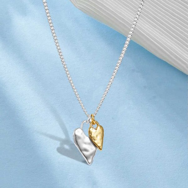 925 Sterling Silver Fine Jewelry Necklace Gold and Silver Dual Color Clash Collarbone Chain love Pendant Necklaces for Women