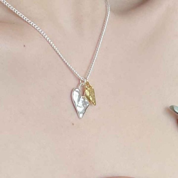 925 Sterling Silver Fine Jewelry Necklace Gold and Silver Dual Color Clash Collarbone Chain love Pendant Necklaces for Women