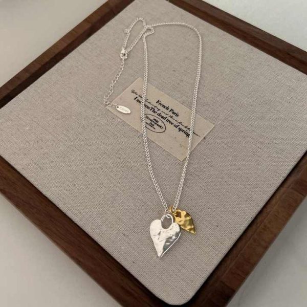 925 Sterling Silver Fine Jewelry Necklace Gold and Silver Dual Color Clash Collarbone Chain love Pendant Necklaces for Women