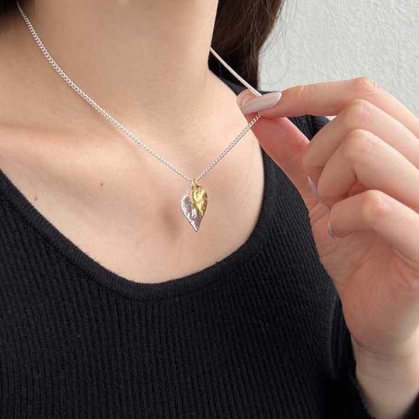 925 Sterling Silver Fine Jewelry Necklace Gold and Silver Dual Color Clash Collarbone Chain love Pendant Necklaces for Women