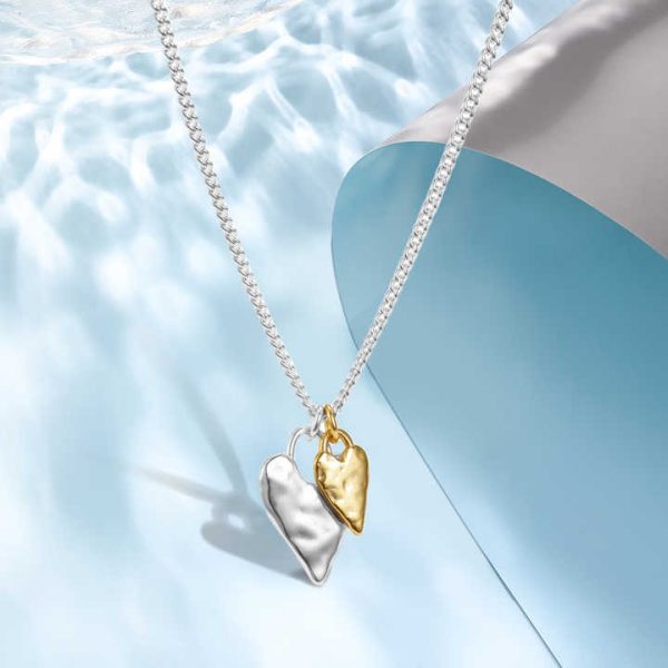 925 Sterling Silver Fine Jewelry Necklace Gold and Silver Dual Color Clash Collarbone Chain love Pendant Necklaces for Women