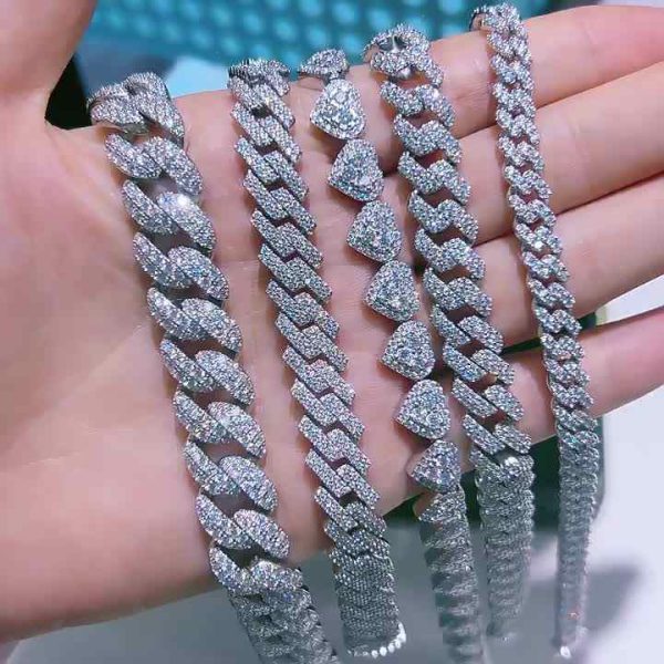 Lab Grown Diamond Cuban Link Chain Necklace in 925 Sterling Silver for Men and Women