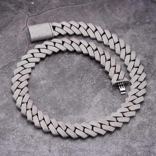 Custom 14k White Gold Iced out Lab Grown Diamond Cuban Link Chain Hip Hop Miami Cuban Fine Chains Necklaces for Men Women