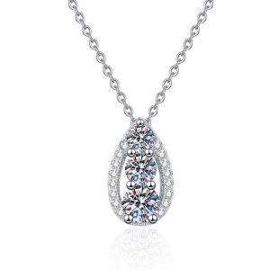 Original 925 Sterling Silver Women's Simple Fashion Water Droplets Pendant Necklace 60D Color Moissanite Fine Chains Wholesale