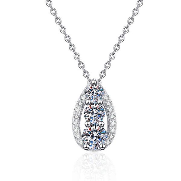 Original 925 Sterling Silver Women's Simple Fashion Water Droplets Pendant Necklace 60D Color Moissanite Fine Chains Wholesale
