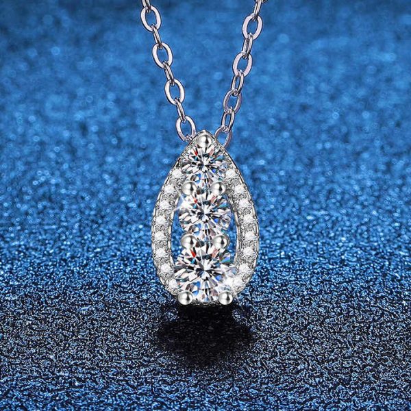 Original 925 Sterling Silver Women's Simple Fashion Water Droplets Pendant Necklace 60D Color Moissanite Fine Chains Wholesale