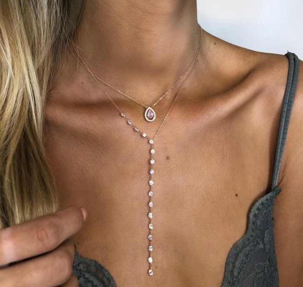 Fashion Long Tassel Thin Chain Y Shape Necklace for Women Gold Plated Small to Large Round Dangle Beads Sexy Women Fine Jewelry