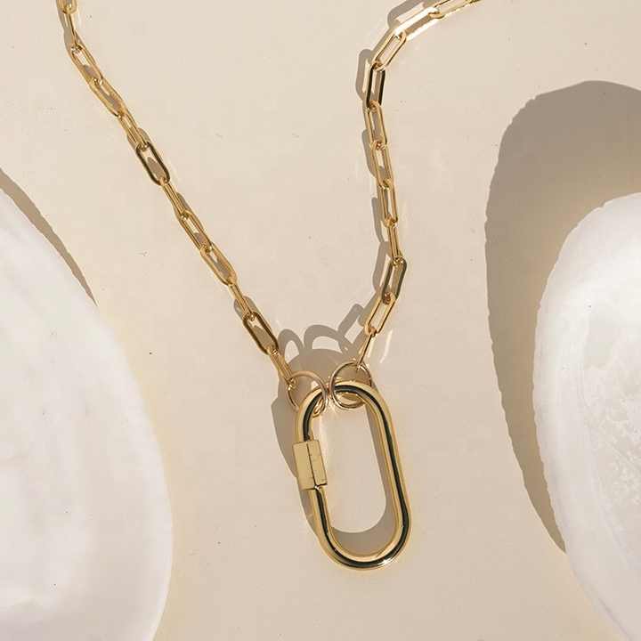 High Quality Wholesale 925 Sterling Silver 14K/18K Gold Plated Vermeil Diy Charm Fashion Jewelry Link Lock Necklace for Women