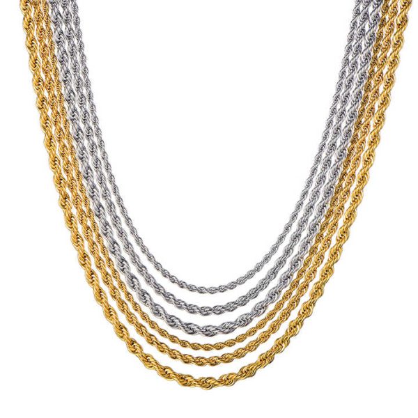 Wholesale 3mm 4mm 5mm 18k Gold Twist Chain Twist Rope Chain Non Tarnish Stainless Steel Gold Silver Necklaces