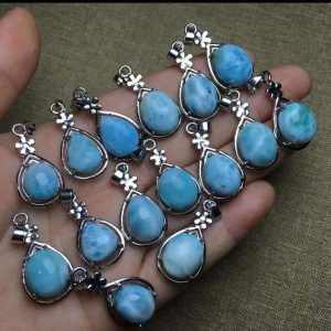 New Design Birthday Gift Jewelry Pear Shape Larimar Gems Pendant Good Jewelry 925 Silver Bezel Set Pendant at Festival Jewelry