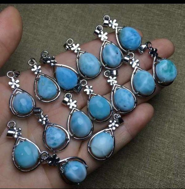 New Design Birthday Gift Jewelry Pear Shape Larimar Gems Pendant Good Jewelry 925 Silver Bezel Set Pendant at Festival Jewelry