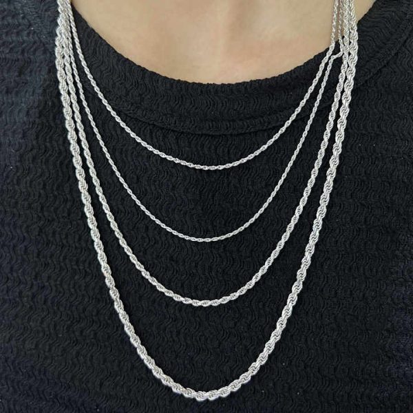 Italian Figaro Cuban Curb Chains Twisted Rope Design Solid 925 Sterling Silver Necklace Unisex Stackable Jewelry for Men Gift