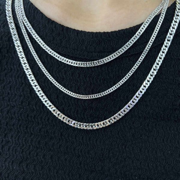 Italian Figaro Cuban Curb Chains Twisted Rope Design Solid 925 Sterling Silver Necklace Unisex Stackable Jewelry for Men Gift