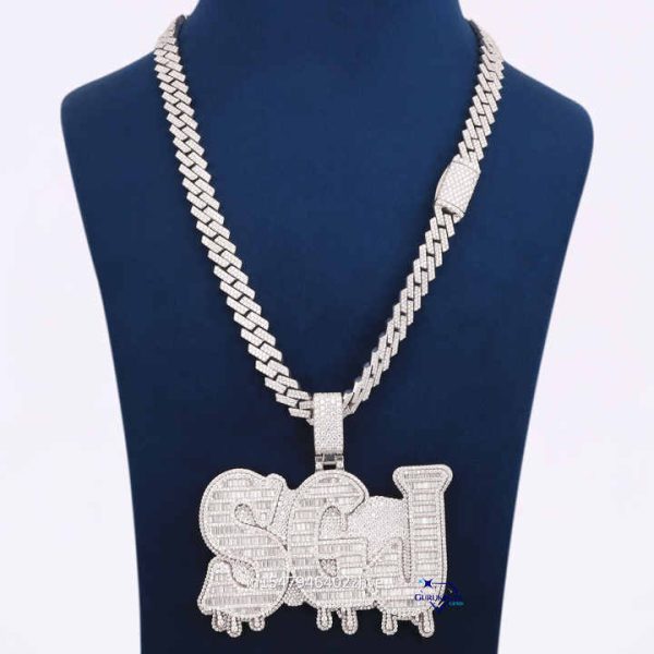 2025 Personalized Buss Down 925 Sterling Silver Round Lab Grown Diamond Link Chain Letter Pendant Iced Out jewelry For Rapper