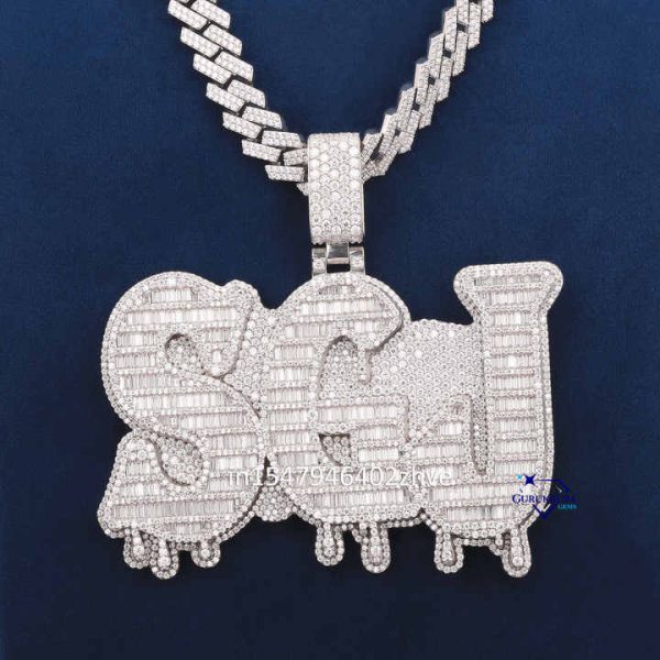 2025 Personalized Buss Down 925 Sterling Silver Round Lab Grown Diamond Link Chain Letter Pendant Iced Out jewelry For Rapper