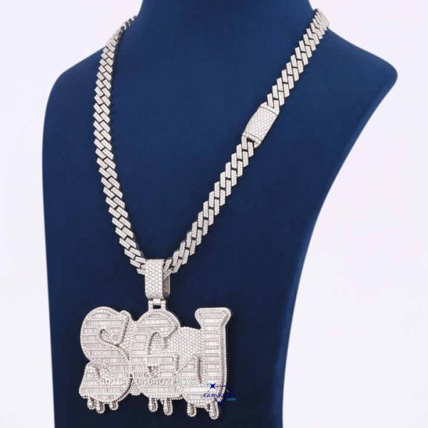 2025 Personalized Buss Down 925 Sterling Silver Round Lab Grown Diamond Link Chain Letter Pendant Iced Out jewelry For Rapper