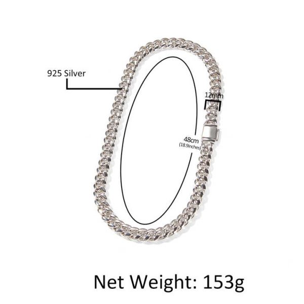 Factory Custom 12mm Cuban Link Chain Real 925 Sterling Silver 18K Gold Plated Hip Hop Fine Jewelry Miami Cuban Link Chain