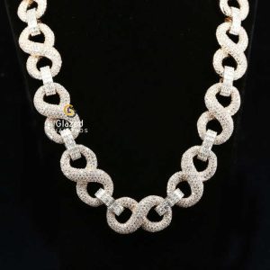 Sparkling Round and Baguette Cut VVs Clarity Moissanite Diamonds Fully Iced Out 925 Sterling Silver Hip Hop Cuban Link Chain