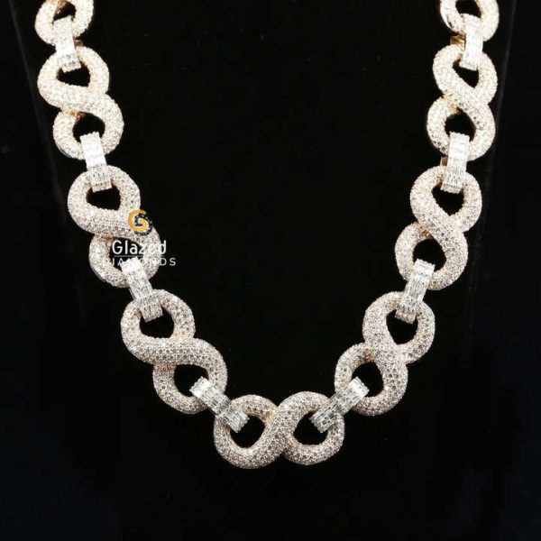 Sparkling Round and Baguette Cut VVs Clarity Moissanite Diamonds Fully Iced Out 925 Sterling Silver Hip Hop Cuban Link Chain