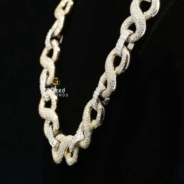 Sparkling Round and Baguette Cut VVs Clarity Moissanite Diamonds Fully Iced Out 925 Sterling Silver Hip Hop Cuban Link Chain