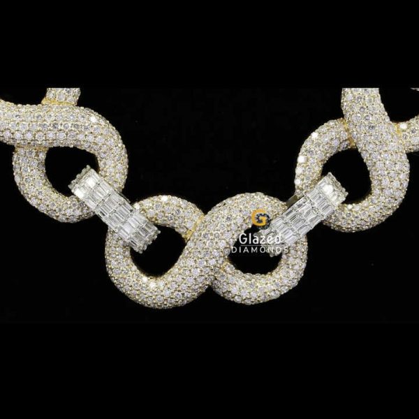 Sparkling Round and Baguette Cut VVs Clarity Moissanite Diamonds Fully Iced Out 925 Sterling Silver Hip Hop Cuban Link Chain