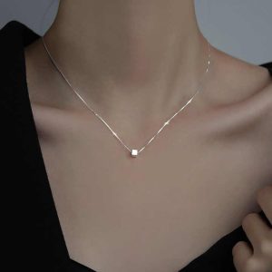 925 Silver Small square Candy Necklace Women Chic Niche Geometric square Collarbone Chain Fine Jewellery Necklaces