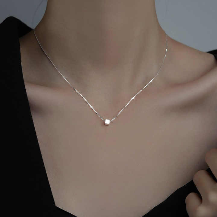 925 Silver Small square Candy Necklace Women Chic Niche Geometric square Collarbone Chain Fine Jewellery Necklaces