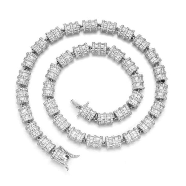 New Mondel Hip Hop 7mm Ice Out Zircon Twist Round Cylinder 10k Yellow Gold Plated 925 Sterling Silver Tennis Necklace
