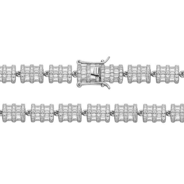 New Mondel Hip Hop 7mm Ice Out Zircon Twist Round Cylinder 10k Yellow Gold Plated 925 Sterling Silver Tennis Necklace