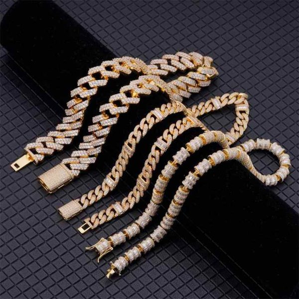 New Mondel Hip Hop 7mm Ice Out Zircon Twist Round Cylinder 10k Yellow Gold Plated 925 Sterling Silver Tennis Necklace