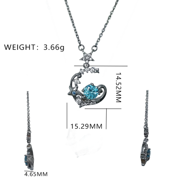 S925 Sterling Silver Simple Luxury Blue Dream Choker Necklace for Women Girls Midsummer Night Star Crystal Pendant Necklace
