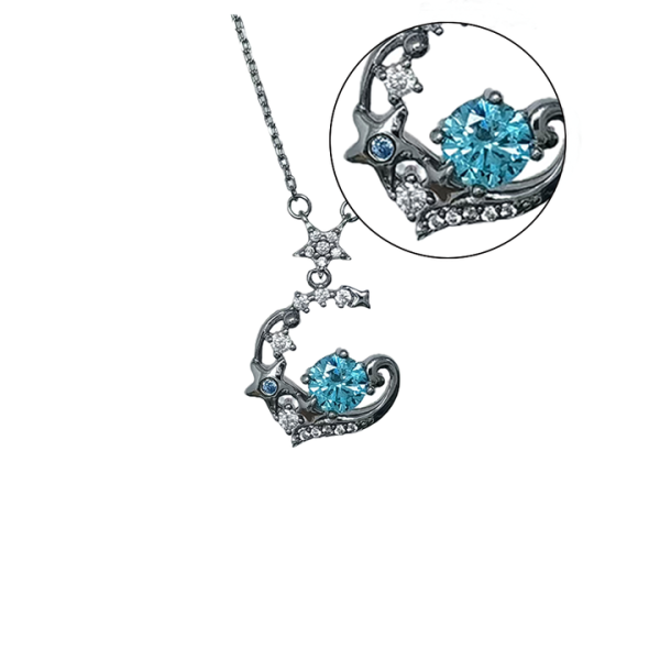 S925 Sterling Silver Simple Luxury Blue Dream Choker Necklace for Women Girls Midsummer Night Star Crystal Pendant Necklace